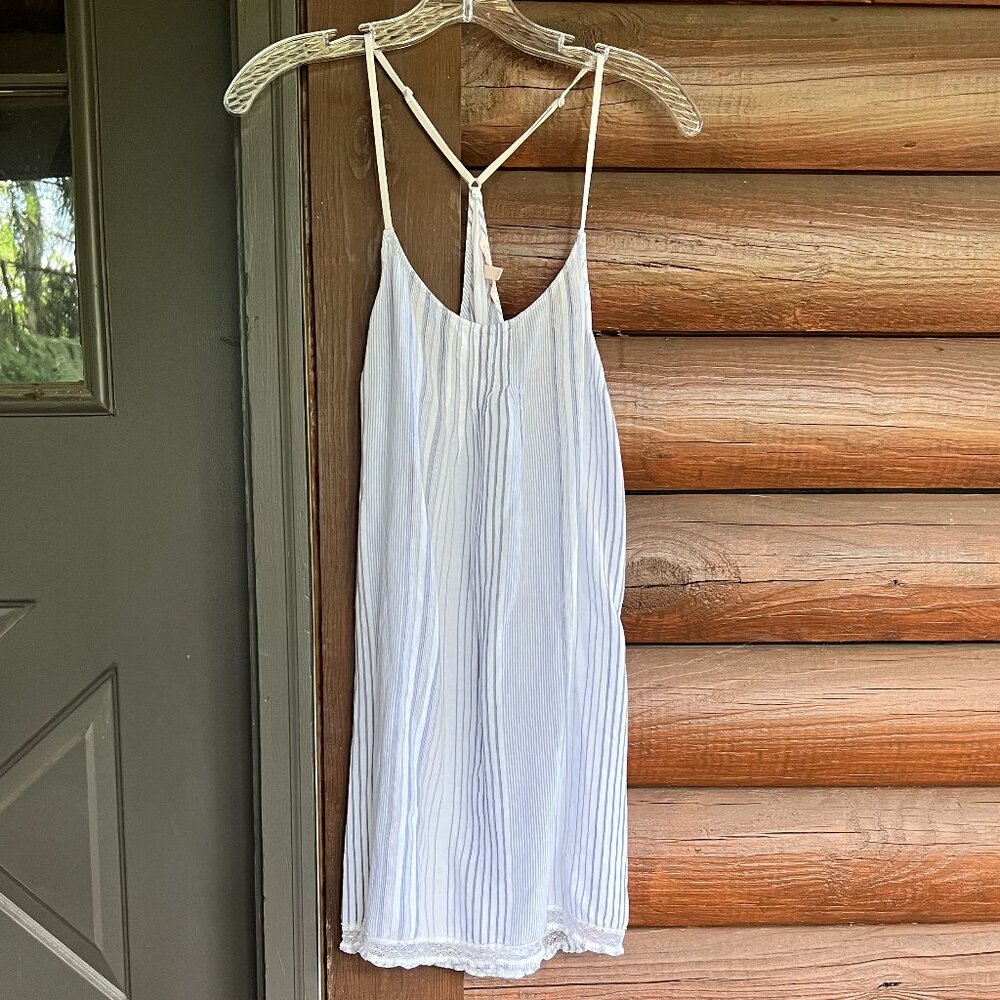 Victoria's Secret Blue & White Cotton/Viscose/Lace Tank w/Adjustable Straps M/M